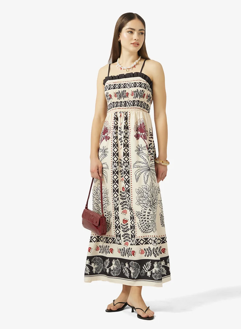 Ginger Strappy Scarf Print A Line Dress